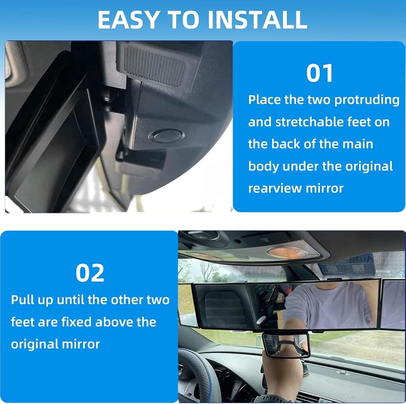 Massmot Car Rear View Mirror Interior Mirror Wide Angle Panorama Safety Mirror Interior Mirror Large Vision Mirror 1Pcs (Black-3) - Image 4