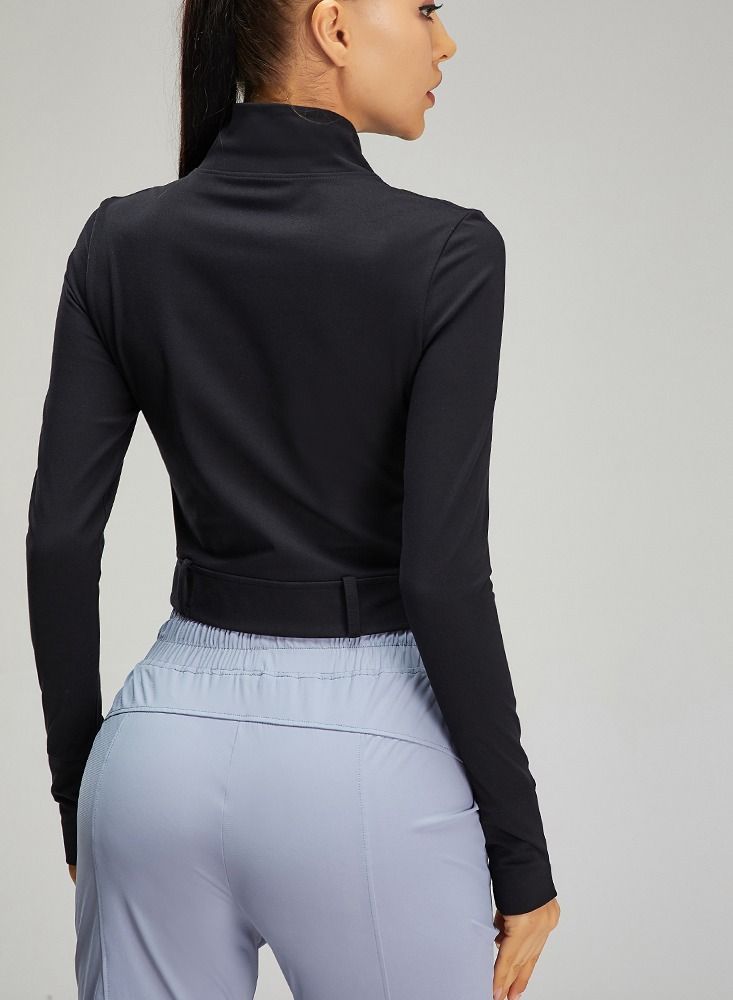 Loquat Exercise Running Yoga Fitness Long Sleeve Top Black  - Image 2