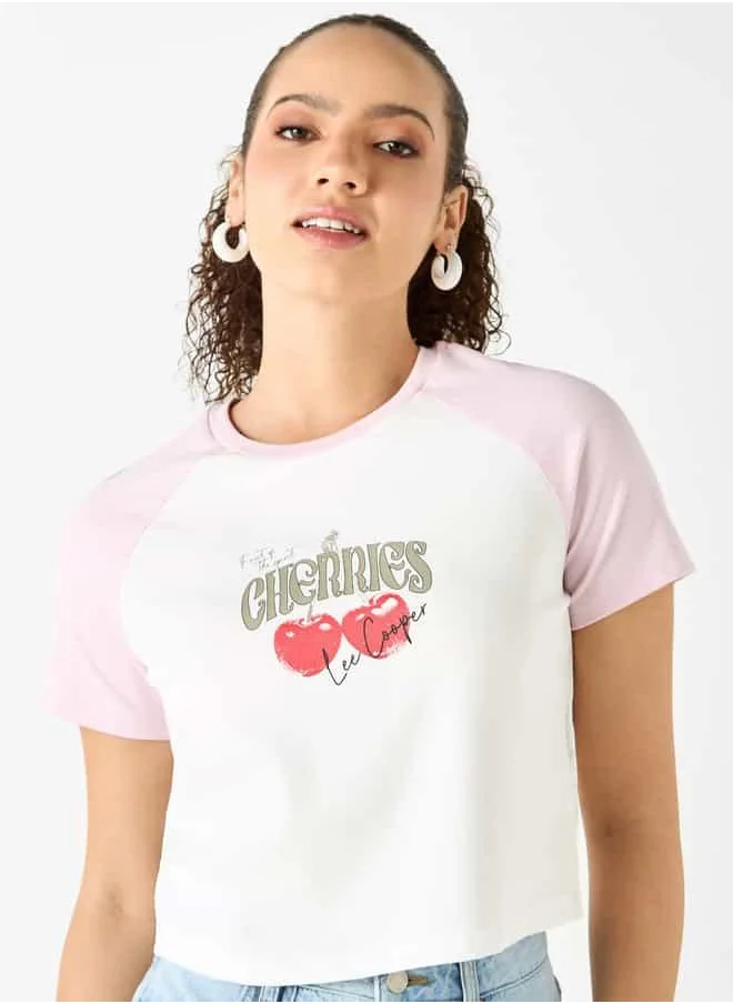 Lee Cooper Lee Cooper Graphic Print Crop T-shirt with Raglan Sleeves