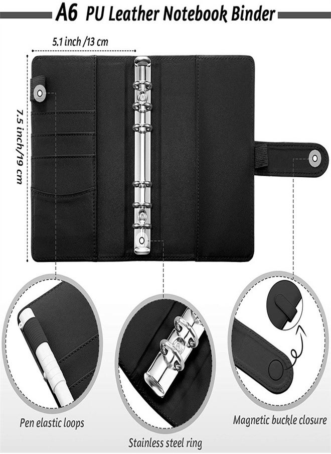 ZCM-HAPPY A6 Loose Leaf Folder Hand Account Book Macaron Notebook Leather PU6 Hole Loose Leaf Book Cash Budget Book Blue  - Image 2