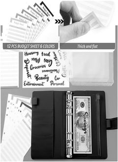 ZCM-HAPPY A6 Loose Leaf Folder Hand Account Book Macaron Notebook Leather PU6 Hole Loose Leaf Book Cash Budget Book Blue  - Image 4