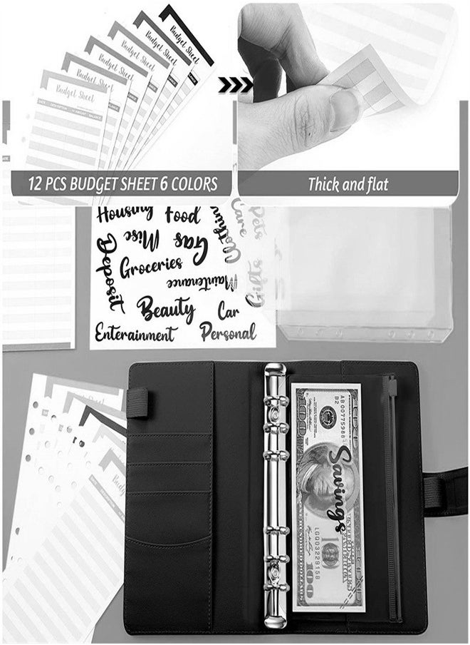 ZCM-HAPPY A6 Loose Leaf Folder Hand Account Book Macaron Notebook Leather PU6 Hole Loose Leaf Book Cash Budget Book Blue  - Image 4