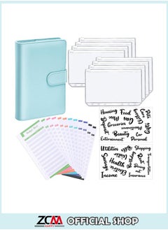 ZCM-HAPPY A6 Loose Leaf Folder Hand Account Book Macaron Notebook Leather PU6 Hole Loose Leaf Book Cash Budget Book Blue  - Image 1