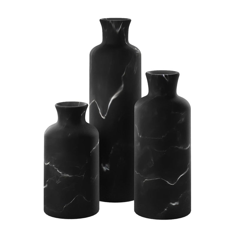 Creative Scents Black Marble Look Vase Set  Vases Home Decor Premium Quality for Holding Pampas Grass DriedFresh Flowers Vases for Decor  Kitchen Bedroom Office Living Room or Shelf Decor