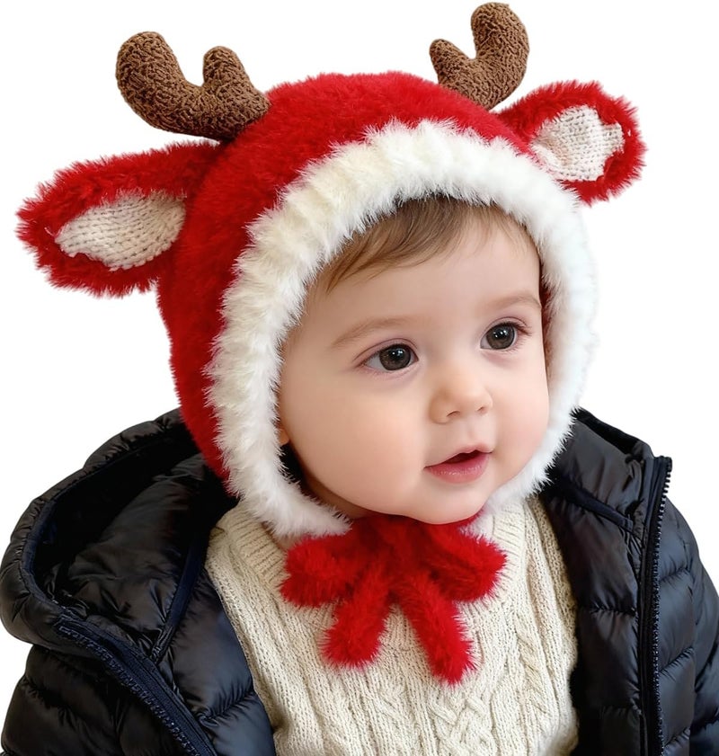 leomoste Baby Beanie Hat Cute Antlers Reindeer Crochet Knitted Hat Winter Warm Cap for Toddler Boys Girls - Image 3