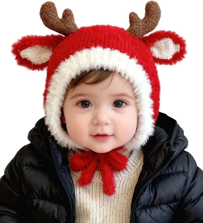leomoste Baby Beanie Hat Cute Antlers Reindeer Crochet Knitted Hat Winter Warm Cap for Toddler Boys Girls - Image 2