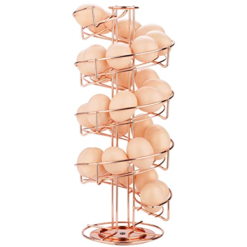 Toplife Spiral Design Metal Egg Skelter Dispenser Rack, Storage Display Rack, Rose Gold - Image 1