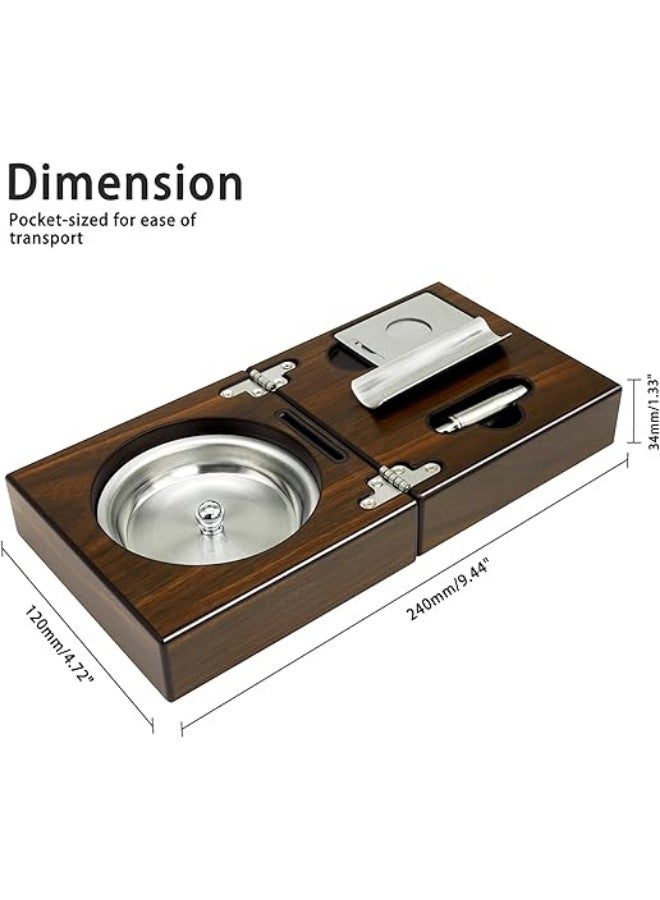 مجموعة طفاية سيجار خشب مع قاطع وثاقب سيجار - طفاية قابلة للطي ومحمولة للسفر، مجموعة مناسبة لعشاق السيجار - Image 3