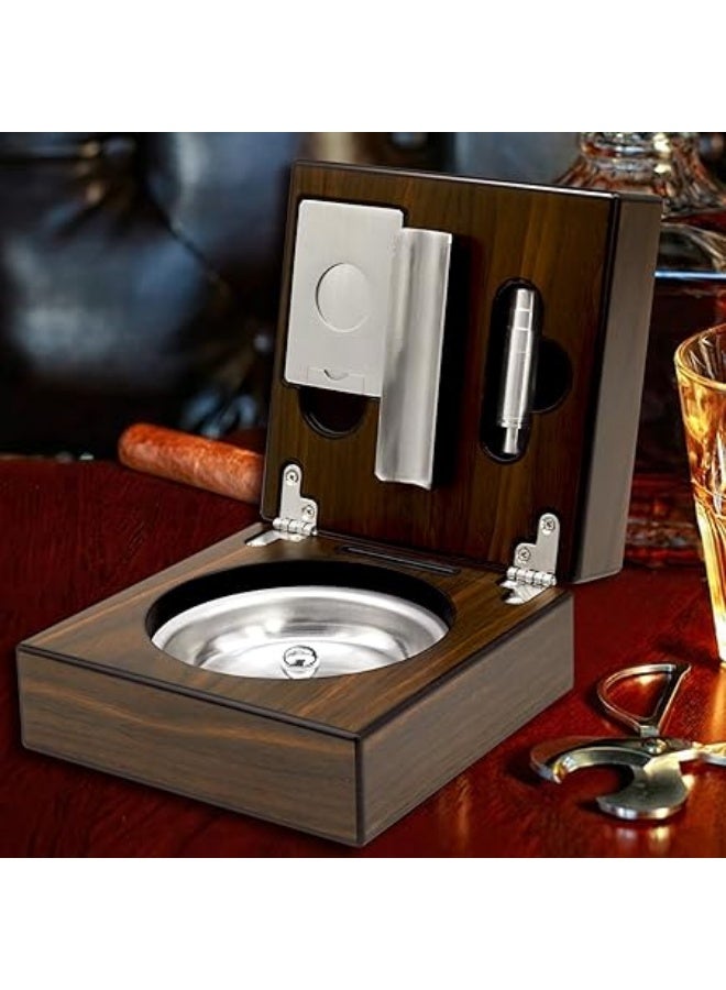 مجموعة طفاية سيجار خشب مع قاطع وثاقب سيجار - طفاية قابلة للطي ومحمولة للسفر، مجموعة مناسبة لعشاق السيجار - Image 4