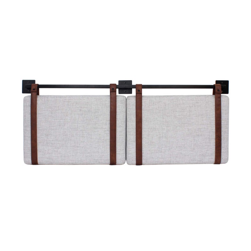 Nathan James Harlow Modern Wall Mount Hanging Headboard, Queen, Gray with Brown Faux Leather Straps - Image 4