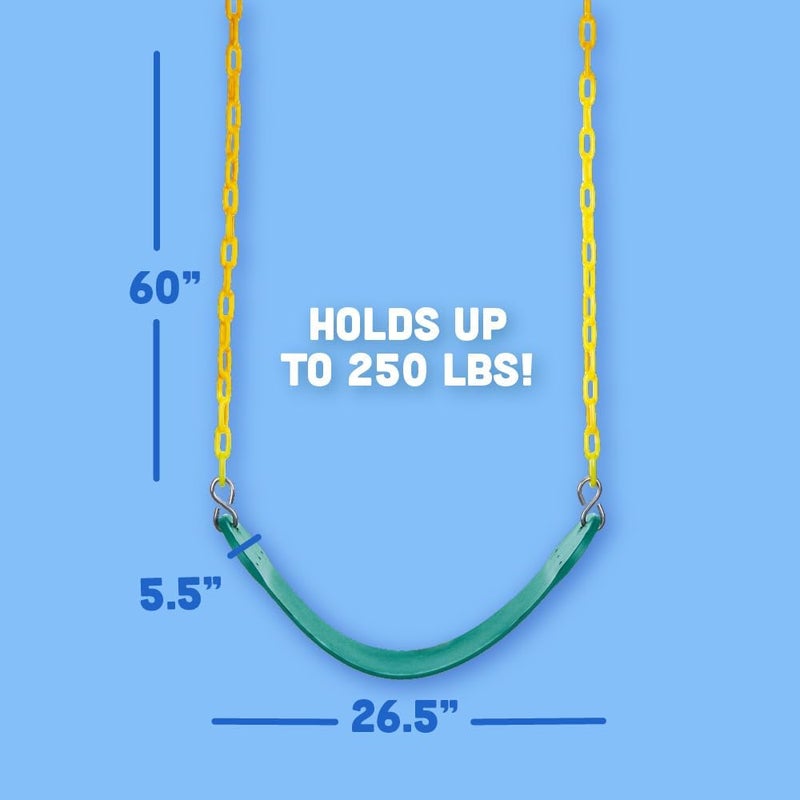 Squirrel Products 2 Pack Heavy Duty Strap Swing Seat - Swing Set Strap Swing Seat Replacement with Plastic Coated Chain for Easy Install - Green - Image 5