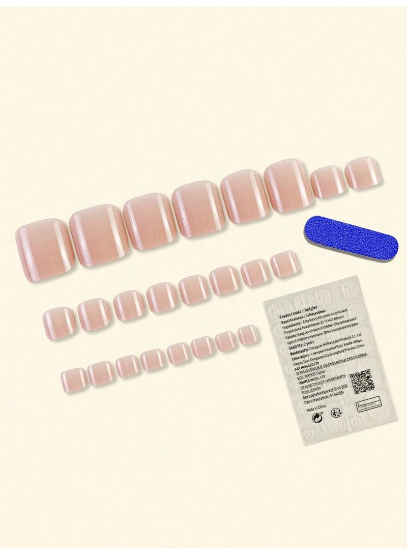 اظافر قدم تركيب مزيفه بتصميم مربع  24  ظفر مع صمغ ومبرد - Image 3