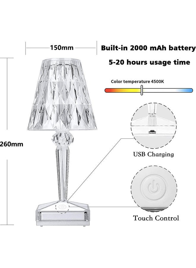 Arabest USB Charging Acrylic Diamond Table Lamp With Touch Lighting White 26 x 12 x 12cm - Image 3
