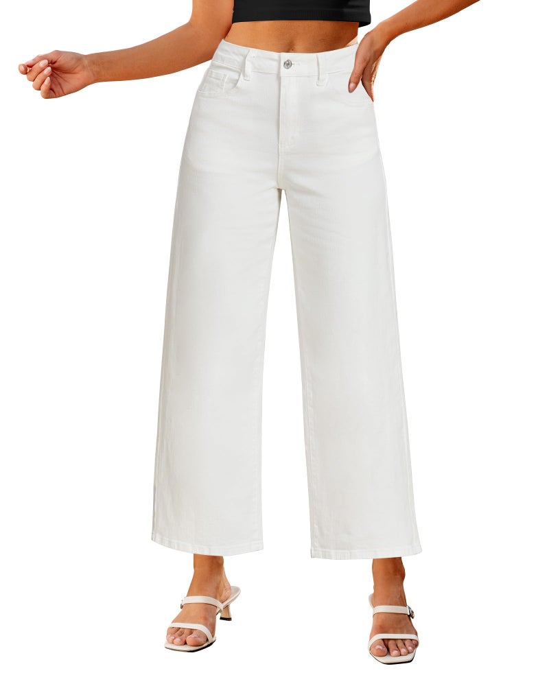 luvamia Wide Leg Jeans Woman Trendy Cropped Jeans for Women Baggy Jeans High Waisted Cream White Pants Women Stretchy Womens Western Clothing Size Large Fits Size 12-14 - Image 1