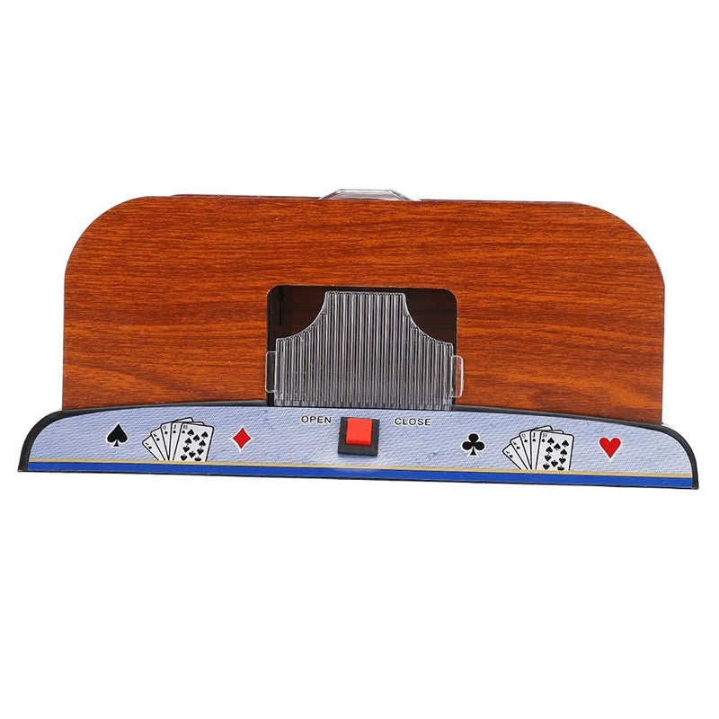 comfrt Playing cards shuffler, Portable Automatic Wood Card Shuffler Automatic Battery Powered Playing Card Shuffler Machine Electric Shuffler Poker Card Shuffling Device Game Tool for 2 Deck Poker - Image 5