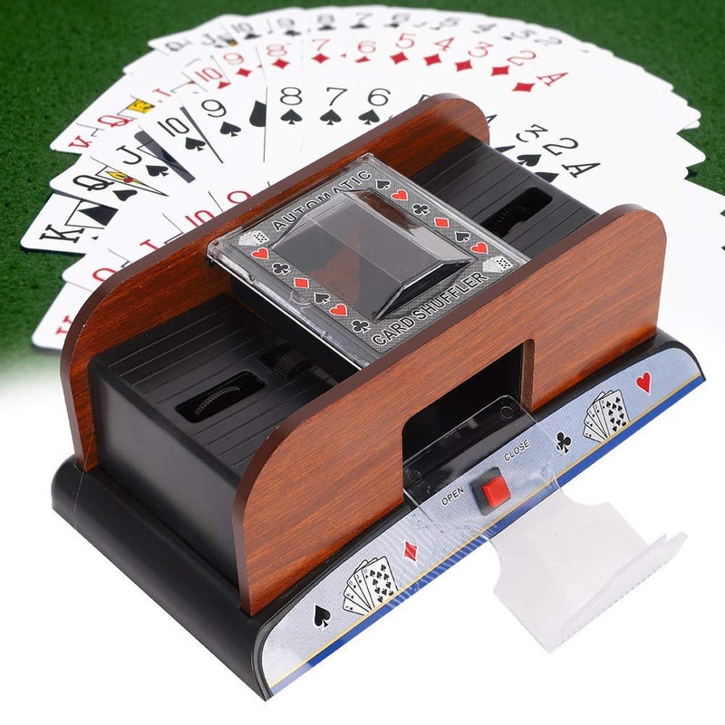 comfrt Playing cards shuffler, Portable Automatic Wood Card Shuffler Automatic Battery Powered Playing Card Shuffler Machine Electric Shuffler Poker Card Shuffling Device Game Tool for 2 Deck Poker - Image 1