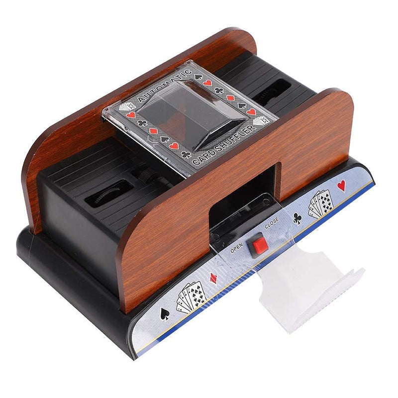 comfrt Playing cards shuffler, Portable Automatic Wood Card Shuffler Automatic Battery Powered Playing Card Shuffler Machine Electric Shuffler Poker Card Shuffling Device Game Tool for 2 Deck Poker - Image 4