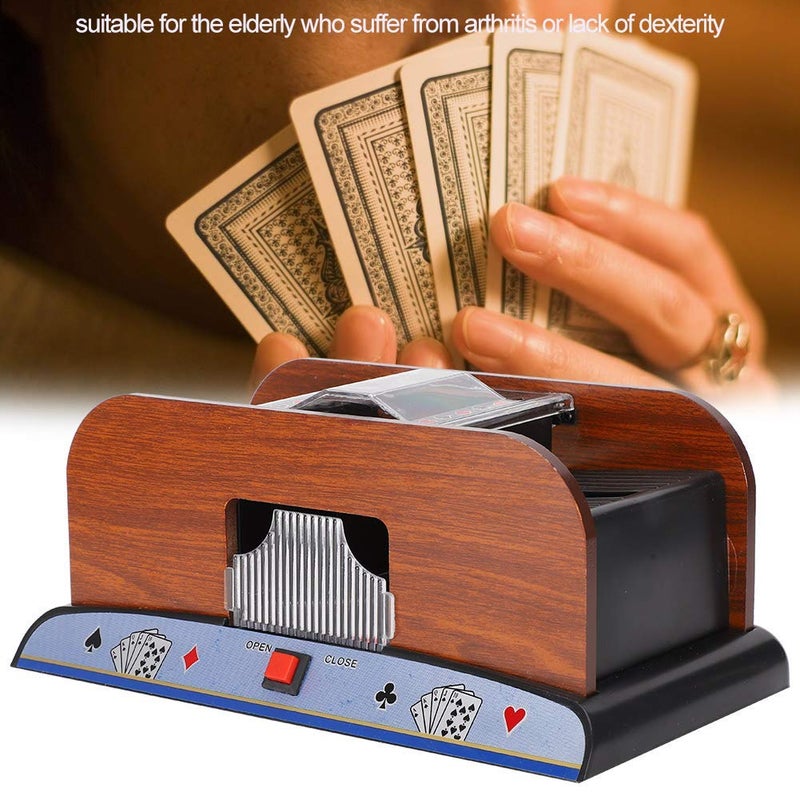 comfrt Playing cards shuffler, Portable Automatic Wood Card Shuffler Automatic Battery Powered Playing Card Shuffler Machine Electric Shuffler Poker Card Shuffling Device Game Tool for 2 Deck Poker - Image 2