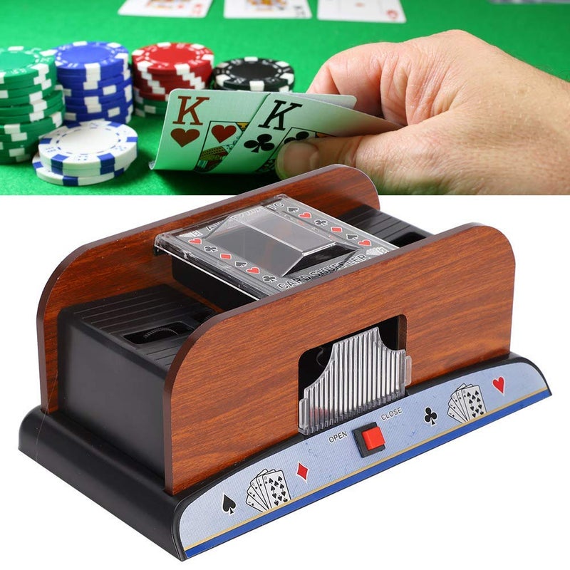 comfrt Playing cards shuffler, Portable Automatic Wood Card Shuffler Automatic Battery Powered Playing Card Shuffler Machine Electric Shuffler Poker Card Shuffling Device Game Tool for 2 Deck Poker - Image 3
