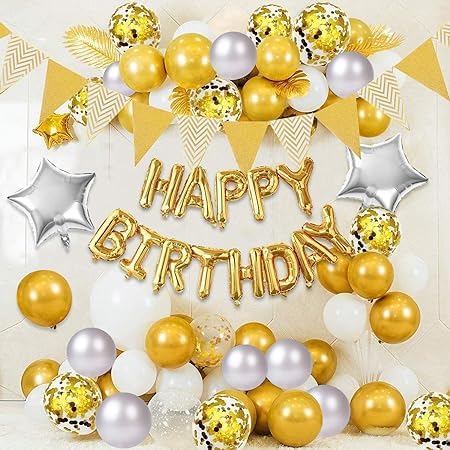BRIJBAZAAR مجموعة زينة عيد ميلاد سعيد للزوج - 44 قطعة بالونات فويل عيد الميلاد مع لافتة ذهبية وبالونات معدنية مع بالون نجمي فويل - عناصر زينة عيد ميلاد سعيد - Image 1