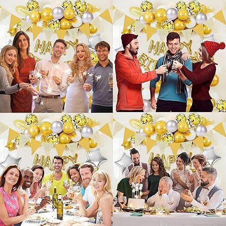 BRIJBAZAAR مجموعة زينة عيد ميلاد سعيد للزوج - 44 قطعة بالونات فويل عيد الميلاد مع لافتة ذهبية وبالونات معدنية مع بالون نجمي فويل - عناصر زينة عيد ميلاد سعيد - Image 5