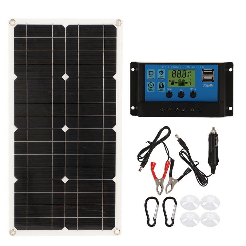 25W Solar Panel IP65 Waterproof 12V 24V Adaptive High Power Over Charge Protection for RV Car Boat Trailer 10A Controller - Image 1