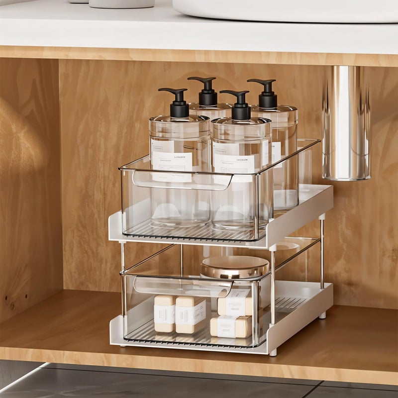 Kuber Industries Kuber Industires Polypropylene Clear 2 Tier Under Sink Storage Organizer | Makeup Vanity Stand Box for Dressing Table | Countertop Drawer Organizer for Medicine & Bathroom Cabinet | White - Image 1