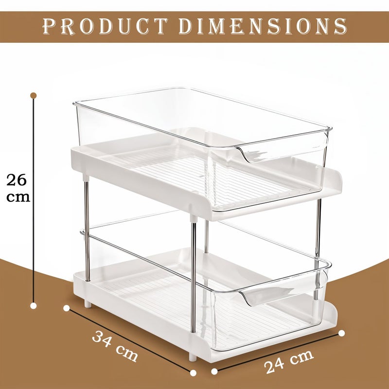 Kuber Industries Kuber Industires Polypropylene Clear 2 Tier Under Sink Storage Organizer | Makeup Vanity Stand Box for Dressing Table | Countertop Drawer Organizer for Medicine & Bathroom Cabinet | White - Image 3