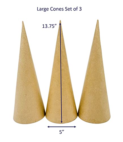 AllStellar Paper Mache Cones Open Bottom 13.75x5 in. Set of 3 (Large) - For DIY Art Projects, Crafts and Decorations! - Image 2
