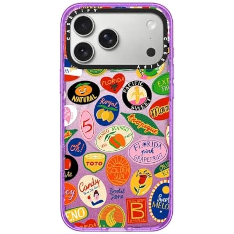 Casetify Impact iPhone 17 Pro Max Case 【Slim/Compatible with Magsafe / 8.2 ft. 4X Military Grade Drop Protection】 - Fruit Stickers - Glitter Purple - Image 1