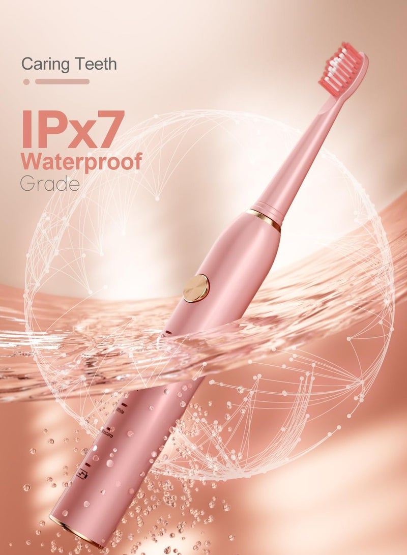 عام فرشاة أسنان كهربائية، فرشاة أسنان سونيك للبالغين مع 8 رؤوس فرشاة للاستخدام لمدة عامين، فرشاة أسنان قابلة لإعادة الشحن بقوة 40000 فولت في الدقيقة، تدوم 30 يومًا مع 5 أوضاع، وردي - Image 3