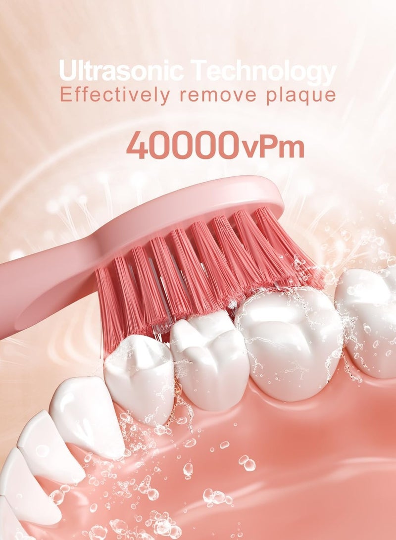 عام فرشاة أسنان كهربائية، فرشاة أسنان سونيك للبالغين مع 8 رؤوس فرشاة للاستخدام لمدة عامين، فرشاة أسنان قابلة لإعادة الشحن بقوة 40000 فولت في الدقيقة، تدوم 30 يومًا مع 5 أوضاع، وردي - Image 4