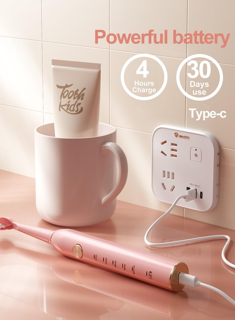 عام فرشاة أسنان كهربائية، فرشاة أسنان سونيك للبالغين مع 8 رؤوس فرشاة للاستخدام لمدة عامين، فرشاة أسنان قابلة لإعادة الشحن بقوة 40000 فولت في الدقيقة، تدوم 30 يومًا مع 5 أوضاع، وردي - Image 5