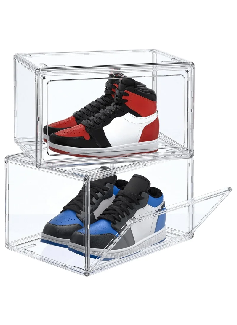 1Chase 2 Pcs Stackable Transparent Shoe Storage Box, Side Open