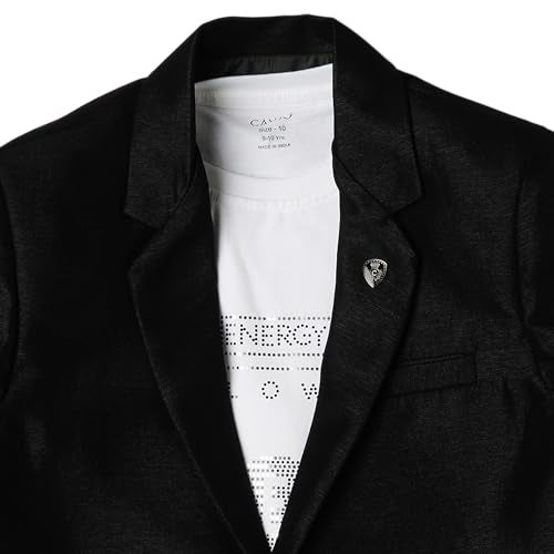 CAVIO Boys Regular Fit Solid Cotton Single Breasted Blazer and T-Shirt Black - Image 4
