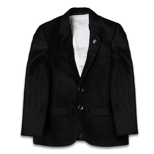 CAVIO Boys Regular Fit Solid Cotton Single Breasted Blazer and T-Shirt Black - Image 1