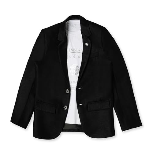 CAVIO Boys Regular Fit Solid Cotton Single Breasted Blazer and T-Shirt Black - Image 3