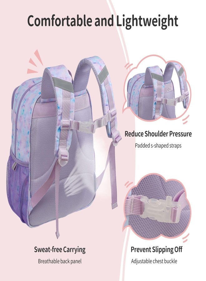BrainyBees Kids Backpack for Boys Girls - 15 Inch Preschool Kindergarten Backpack for Kids Aged 4 to 7, A Purple Tie-dye, 15 Inch, 2 Front Pockets - Image 2