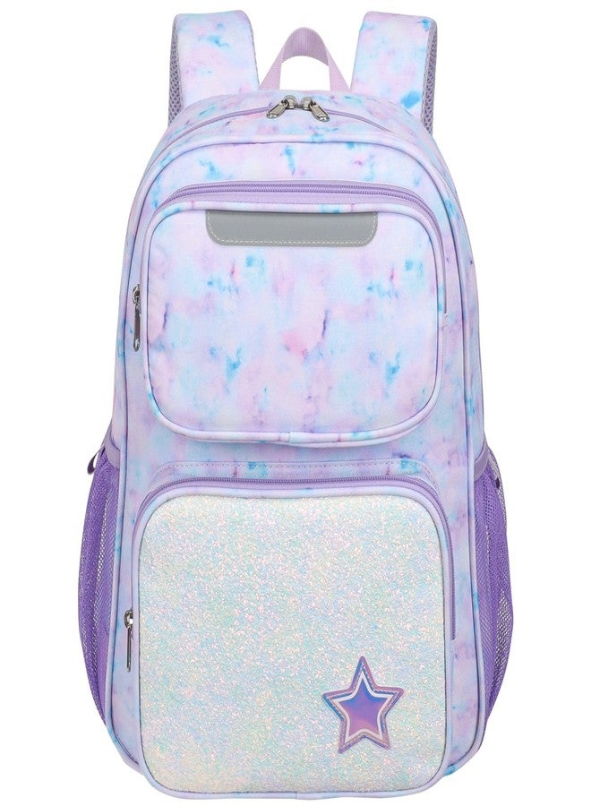 BrainyBees Kids Backpack for Boys Girls - 15 Inch Preschool Kindergarten Backpack for Kids Aged 4 to 7, A Purple Tie-dye, 15 Inch, 2 Front Pockets - Image 1