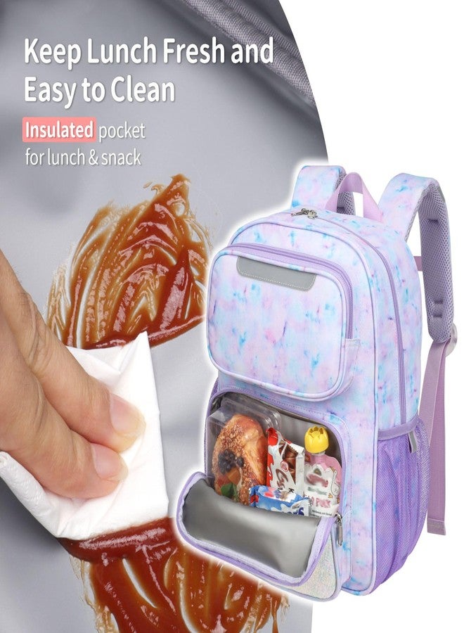 BrainyBees Kids Backpack for Boys Girls - 15 Inch Preschool Kindergarten Backpack for Kids Aged 4 to 7, A Purple Tie-dye, 15 Inch, 2 Front Pockets - Image 3