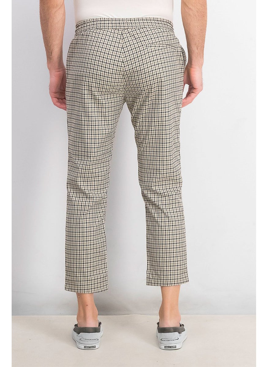 TOPMAN - Men Regular Fit Houndstooth Printed Drawstring Pant, Stone - Image 1