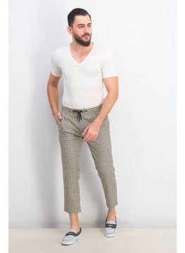 TOPMAN Men Regular Fit Houndstooth Printed Drawstring Pant, Stone  - Image 4