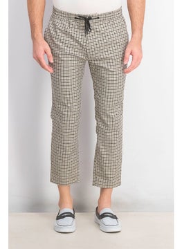 TOPMAN Men Regular Fit Houndstooth Printed Drawstring Pant, Stone  - Image 1