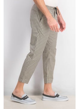 TOPMAN Men Regular Fit Houndstooth Printed Drawstring Pant, Stone  - Image 2
