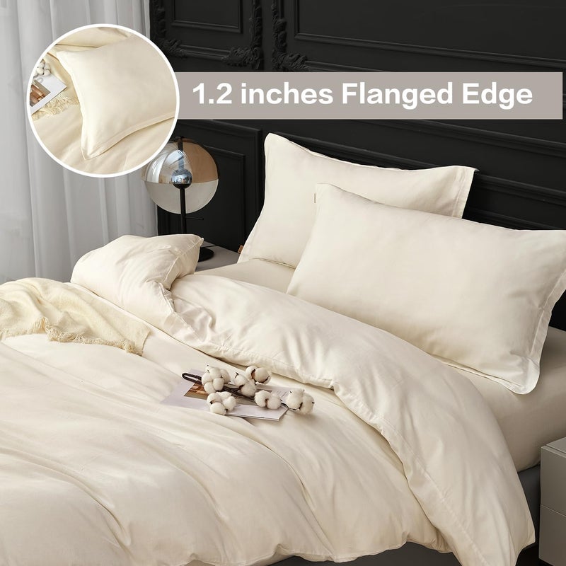 SAPHREAS 100% Washed Cotton Duvet Cover Queen Size Set, Linen Like Comforter Cover with Zipper Closure & Corner Ties (No Comforter), 90x90 White - Image 3