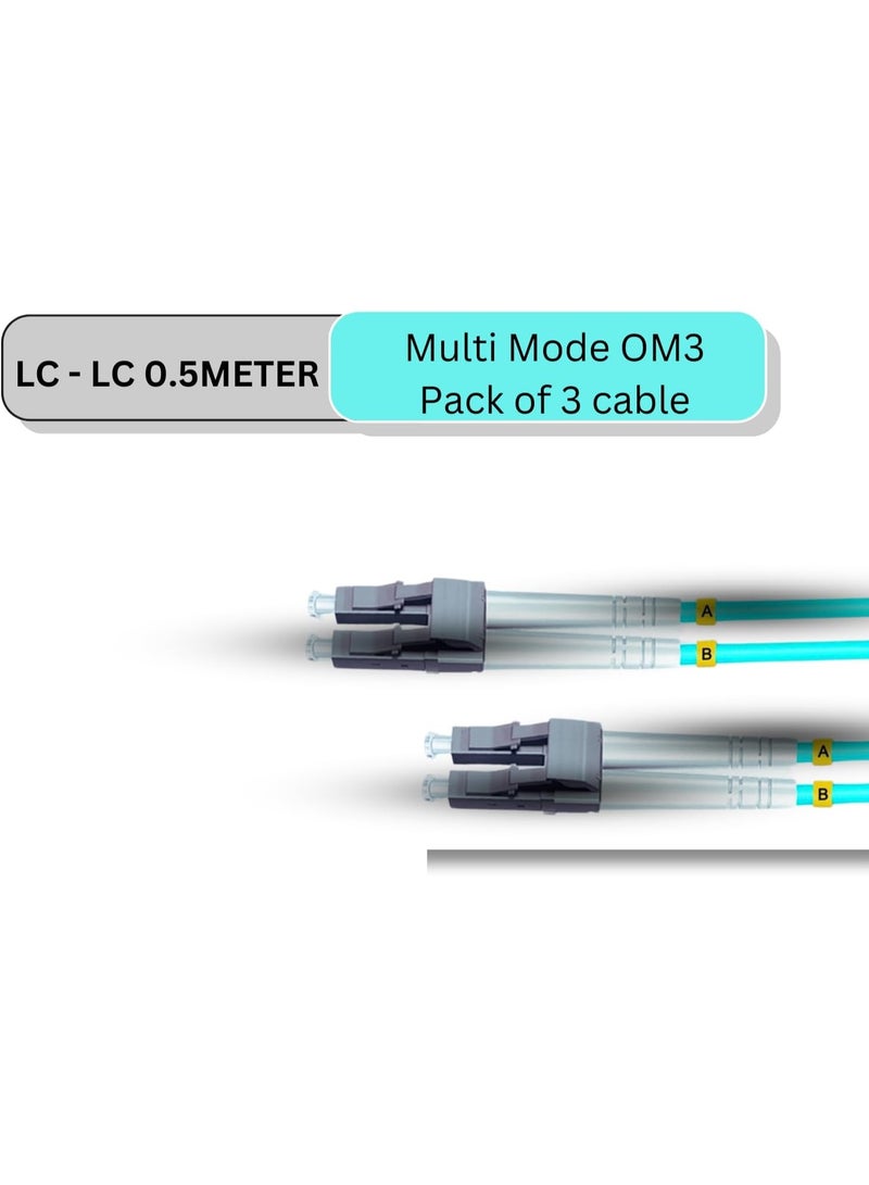 DKURVE LC LC Duplex Multi-Mode Fiber Optic Patch Cord OM3 0.5M Pack Of 3 - Image 2