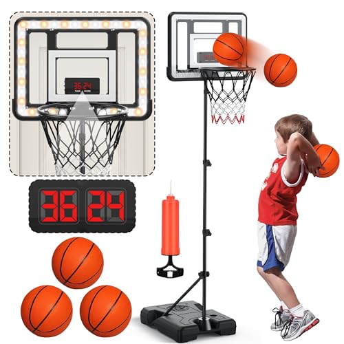 flybakiz Kids Indoor Basketball Hoop with Scoreboard TimerToddler Adjustable Height Basketball Goal Toy for Outdoor BackyardSports Game Play Stand Door - Image 1