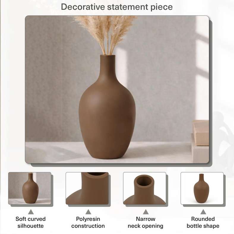 Pan Home مزهرية ديكور بولي ريزين بنية - 12.5x12.5x22 سم - Image 5