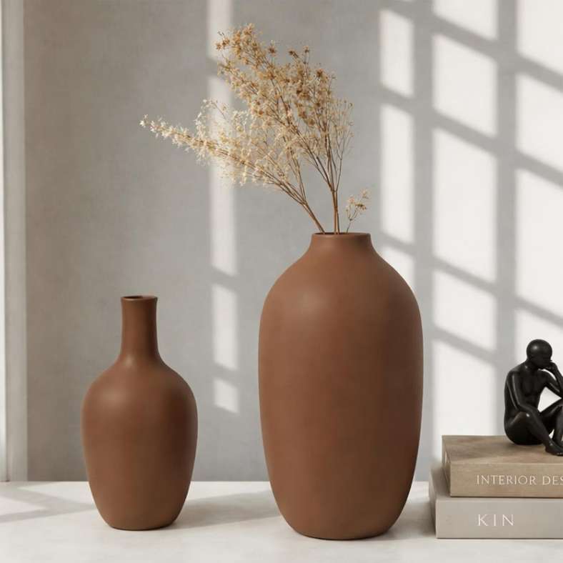 Pan Home مزهرية ديكور بولي ريزين بنية - 12.5x12.5x22 سم - Image 3