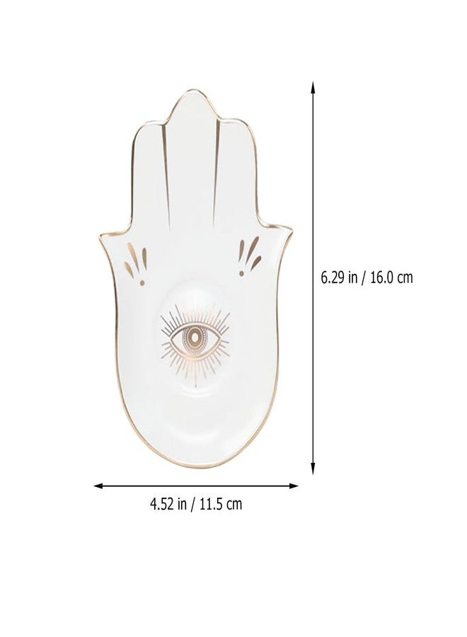 HEALLILY Ceramic Jewelry Dish Buddha Hand Ring Holder Tray Jewelry Display Dish Evil Eye Trinket Organizer Storage Plate Key Bowl for Earring Bracelet Necklace White - Image 2
